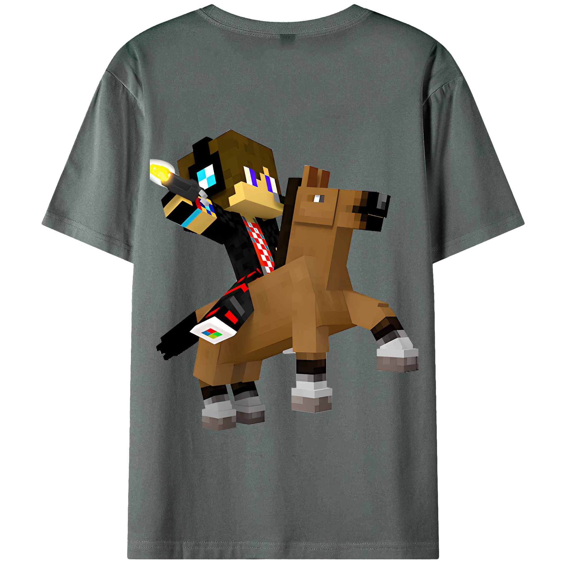 （画像用） マインクラフト ブロックの世界 Minecraft MC Block world 綿100％半袖Tシャツ（背面プリント）